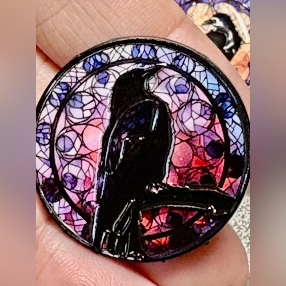 Stunning glossy Colorful Stained Glass raven Pin